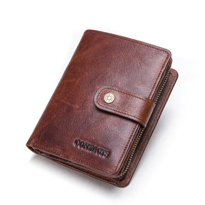 100% Genuine Leather Men Wallets Zipper Coin Purse Short Male Money Bag Quality Designer Rfid Walet Small Card Holder Clutch