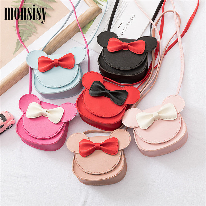 Monsisy 2020 Girl Coin Purse Handbag Children Wallet Small Coin Box Bag Cute Mouse Bow Kid Money Bag Baby Shoulder Bag Purse