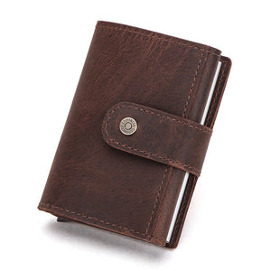 Contact's Men Card Case Business ID Card Holders Crazy Horse Leather Men Wallets Rfid Credit Card Holder Aluminium Box Customize