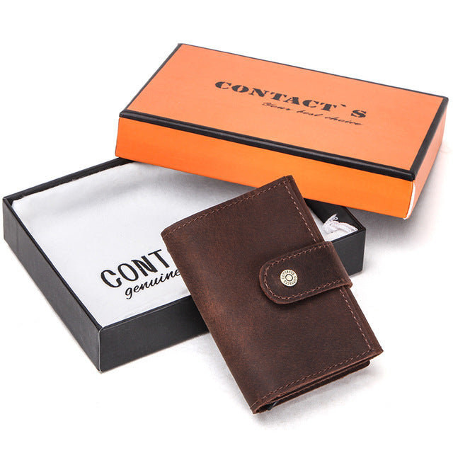 Contact's Men Card Case Business ID Card Holders Crazy Horse Leather Men Wallets Rfid Credit Card Holder Aluminium Box Customize