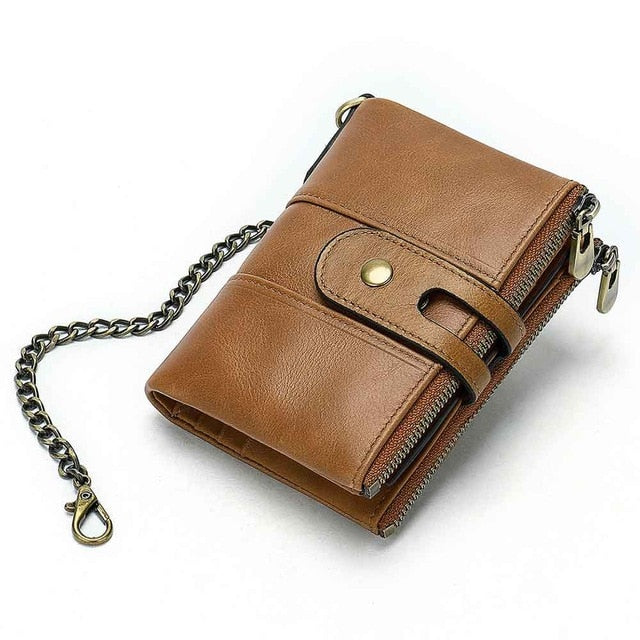 2020 New Men Wallets Anti-theft Chain Name Engraving Zipper Male Purse 100% Genuine Leather Vintage High Quality Men Wallet