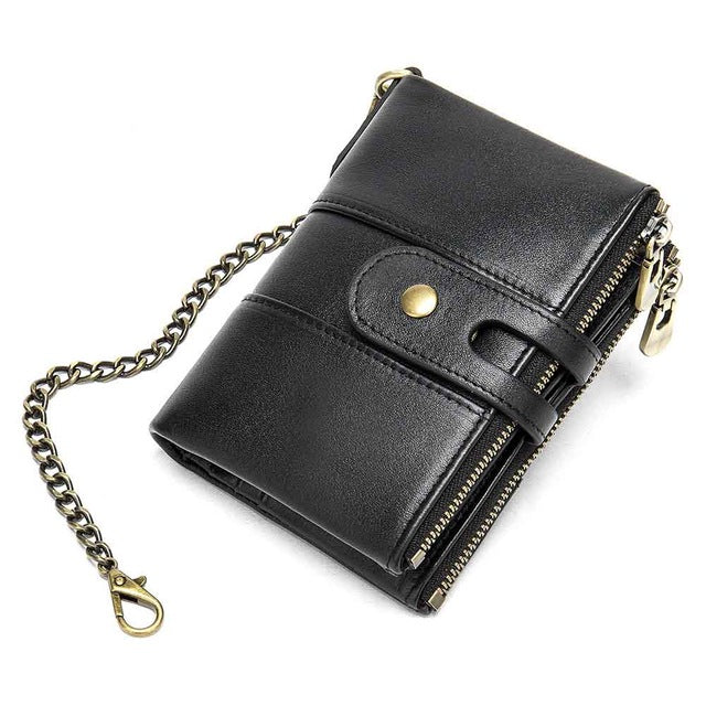 2020 New Men Wallets Anti-theft Chain Name Engraving Zipper Male Purse 100% Genuine Leather Vintage High Quality Men Wallet