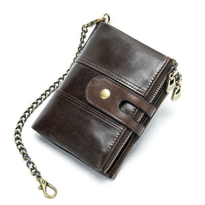 2020 New Men Wallets Anti-theft Chain Name Engraving Zipper Male Purse 100% Genuine Leather Vintage High Quality Men Wallet