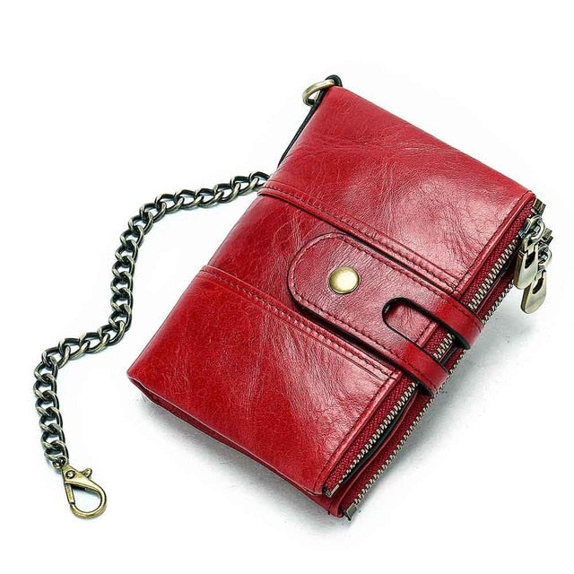 2020 New Men Wallets Anti-theft Chain Name Engraving Zipper Male Purse 100% Genuine Leather Vintage High Quality Men Wallet