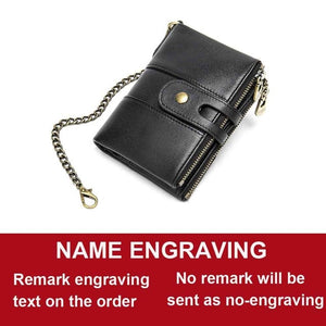 2020 New Men Wallets Anti-theft Chain Name Engraving Zipper Male Purse 100% Genuine Leather Vintage High Quality Men Wallet