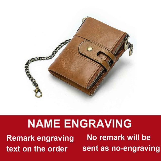 2020 New Men Wallets Anti-theft Chain Name Engraving Zipper Male Purse 100% Genuine Leather Vintage High Quality Men Wallet