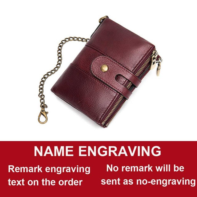 2020 New Men Wallets Anti-theft Chain Name Engraving Zipper Male Purse 100% Genuine Leather Vintage High Quality Men Wallet